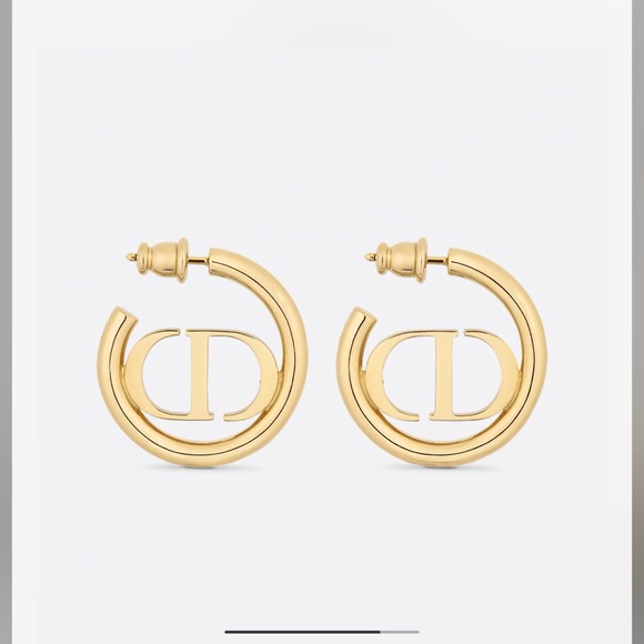 Dior Gold Logo Hoop Earrings 30 - Picture 1 of 7